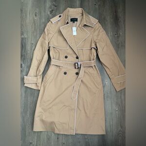 Ann Taylor Trench Coat Tan with Lavender Trim Large